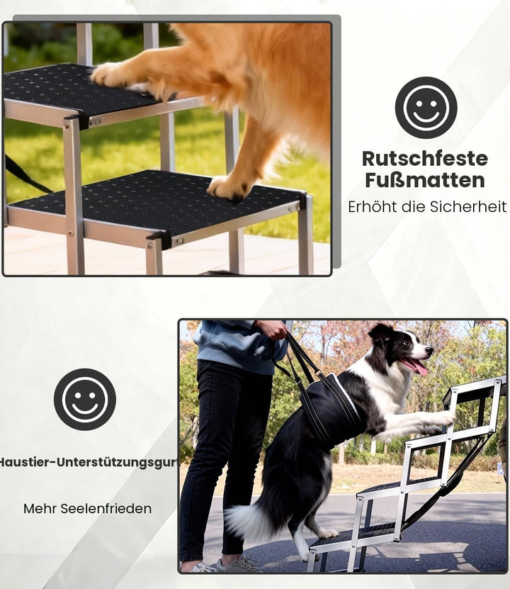 Hundetreppe Auto, Hunderampe Auto klappbar, Haustiertreppe, 5 Stufen Hundeleiter bis 80kg, Rampe Hun
