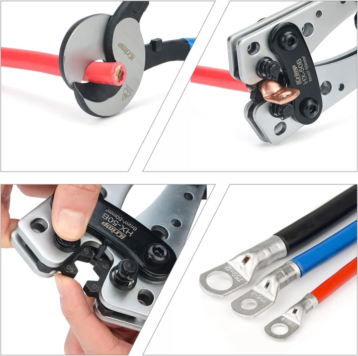 iCrimp Batteriekabelschuh Crimpzange, Kabelschuhzange für robuste Kupferschuhe und Flachstecker, Erd