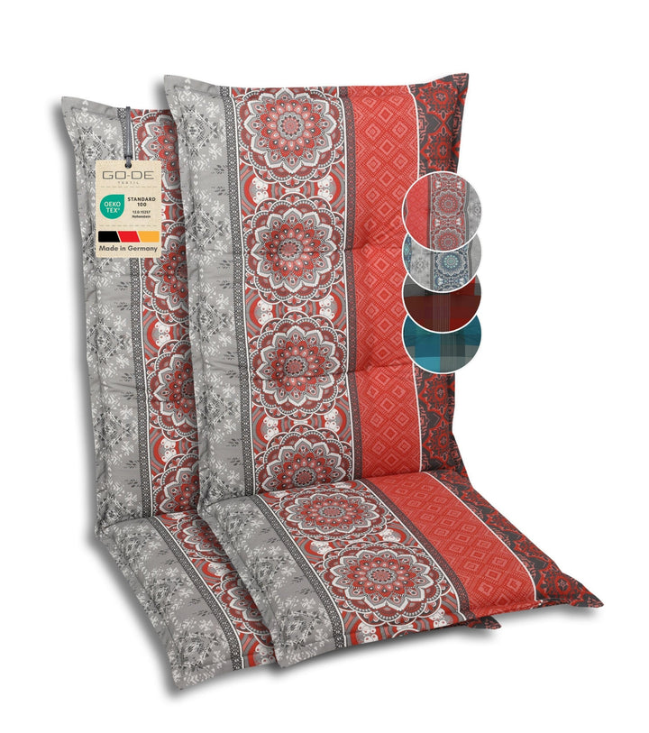 Bequeme und attraktive Polsterauflagen für Mittellehner-Gartenstühle (2er-Set, Ornamentstreifen rot,