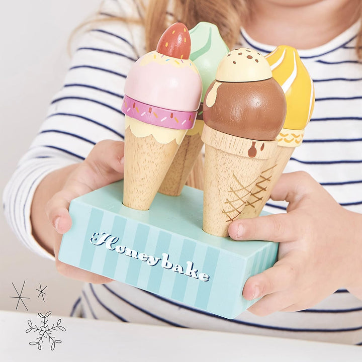 Le Toy Van - Educational Wooden Toy Honeybake Ice Creams Pretend Play Kids Playset, 6 Pieces - Great