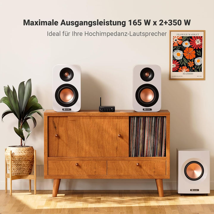 Fosi Audio BT30D Pro Bluetooth Verstärker 2.1 Kanal, Mini HiFi Verstärker mit TPA3255 Chips 165W x2+