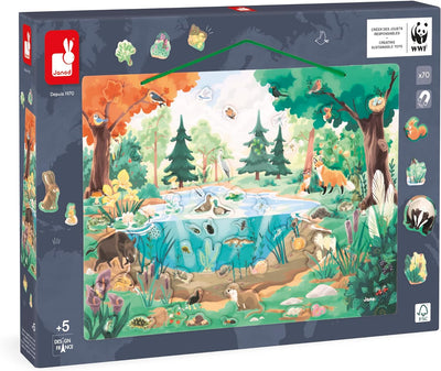 Janod - Magnet-Puzzle Der Teich - 70 Magnete aus FSC-Holz - 1 Erklärungsposter - Lernspiel - Fauna u