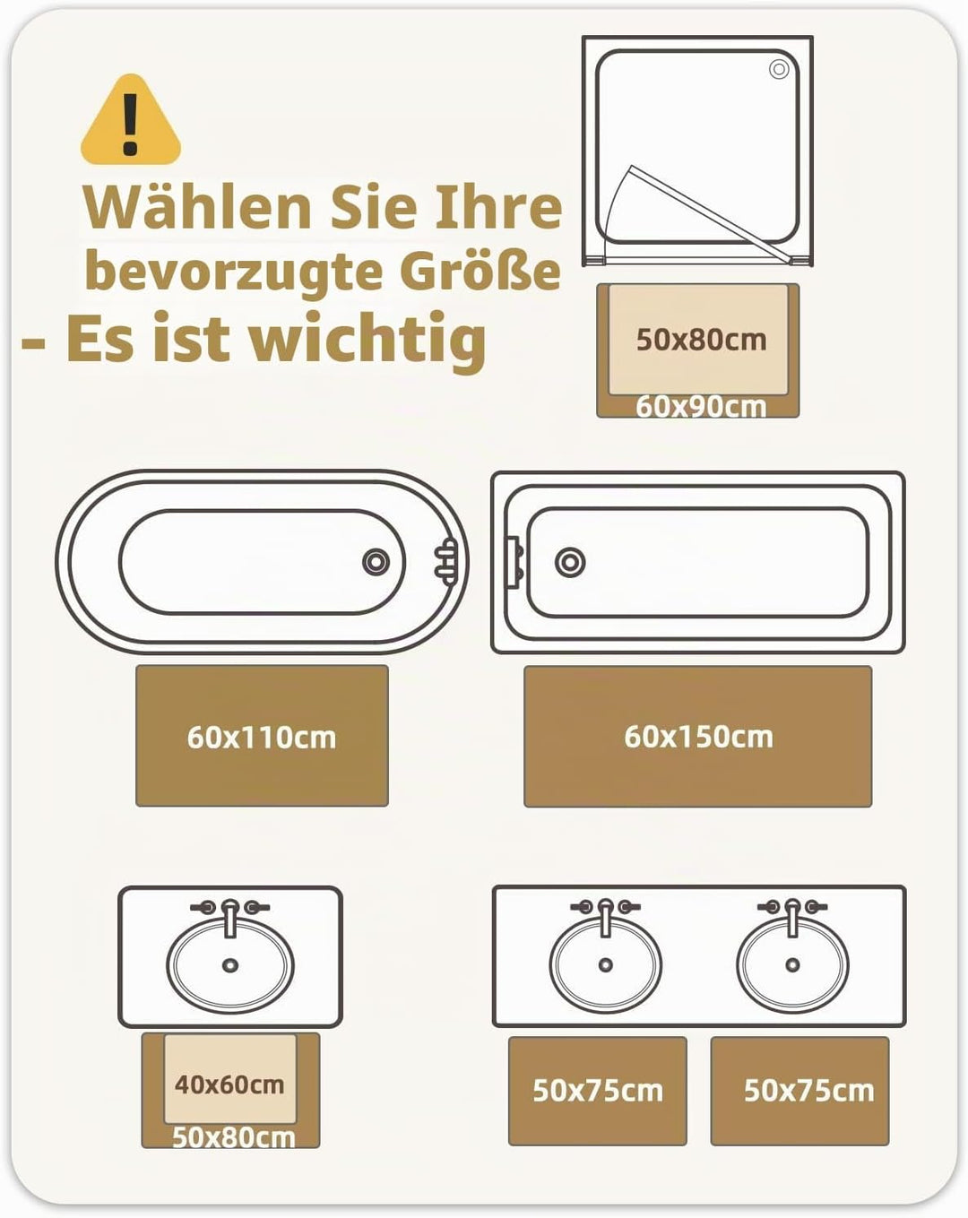 Color G Badematte 60x110cm, Badezimmerteppich rutschfest, Badteppich Weicher Badvorleger Maschinenwa