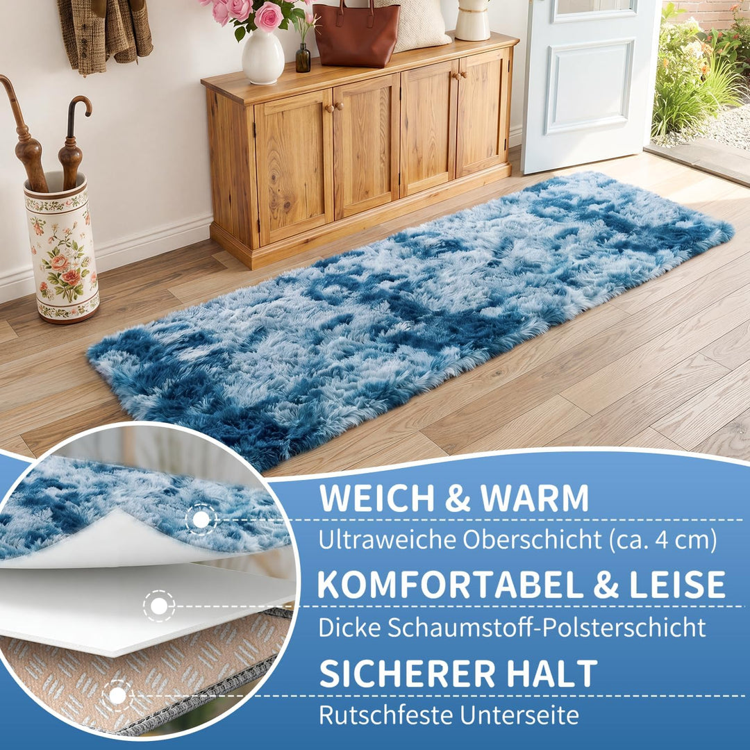 VOFUSHON Wohnzimmer Hochflor Teppich,Shaggy Flur Läufer Teppich Modern Flauschiger Weich Bunte Batik