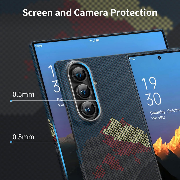 memumi 𝗨𝗽𝗴𝗿𝗮𝗱𝗲𝗱 Magnetische Carbon Hülle für Galaxy Z Fold 7, [mit Schutzfolie] kompatibel mit Mag-S