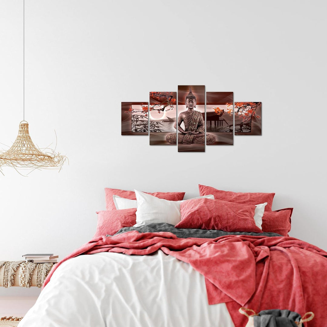 Runa Art Wandbilder Buddha Feng Shui 5 Teilig Bild auf Vlies Leinwand Deko Wohnzimmer Schlafzimmer S
