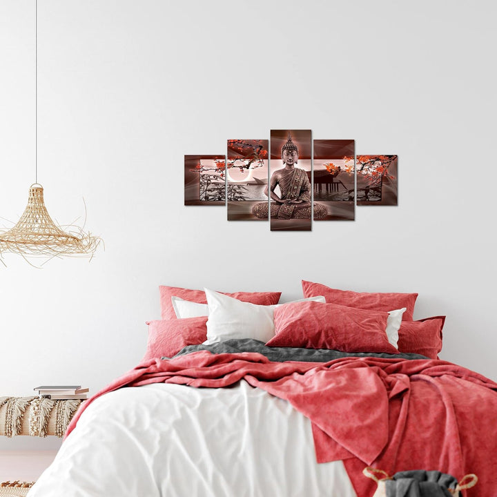 Runa Art Wandbilder Buddha Feng Shui 5 Teilig Bild auf Vlies Leinwand Deko Wohnzimmer Schlafzimmer S
