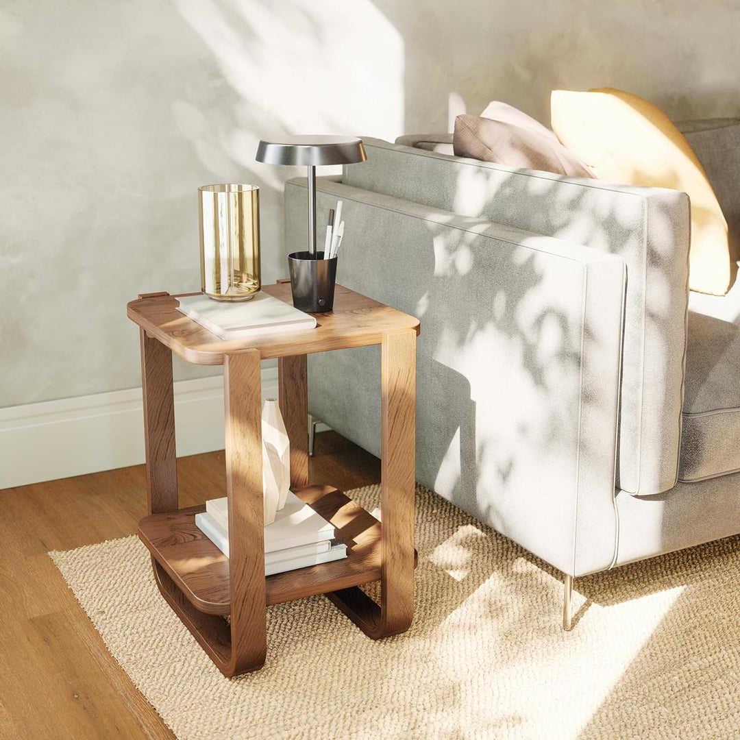 Umbra Bellwood Beistelltisch, Moderner Couchtisch und Nachttisch aus Bugholz, Walnuss Antik