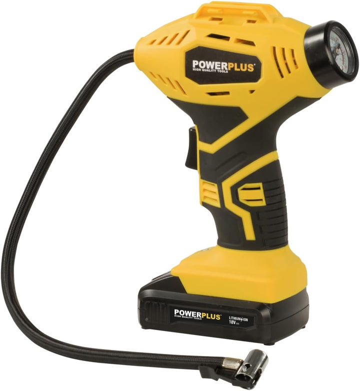Powerplus POWX1700 Akku Kompressor - Druckluft Kompressor mit 18V und 8 bar Leistung - Inkl. 1 x 1,5