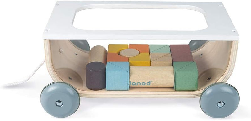 Janod - Bauklötzchen-Wagen aus Holz - Sweet Cocoon Kollektion - Baby- und Kleinkindspielzeug Farbe a