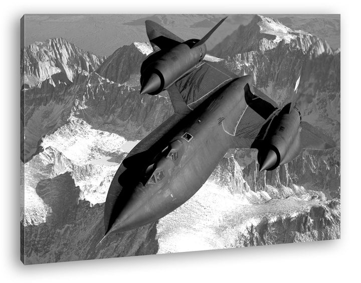 schwarzer Jet über den Bergen Effekt: Schwarz/Weiss im Format: 80x60 als Leinwandbild, Motiv fertig