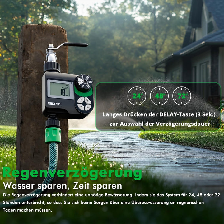 RESTMO Wasserzeitschaltuhr, programmierbare Bewässerungscomputer, funktioniert für Gartenschlauch, 3