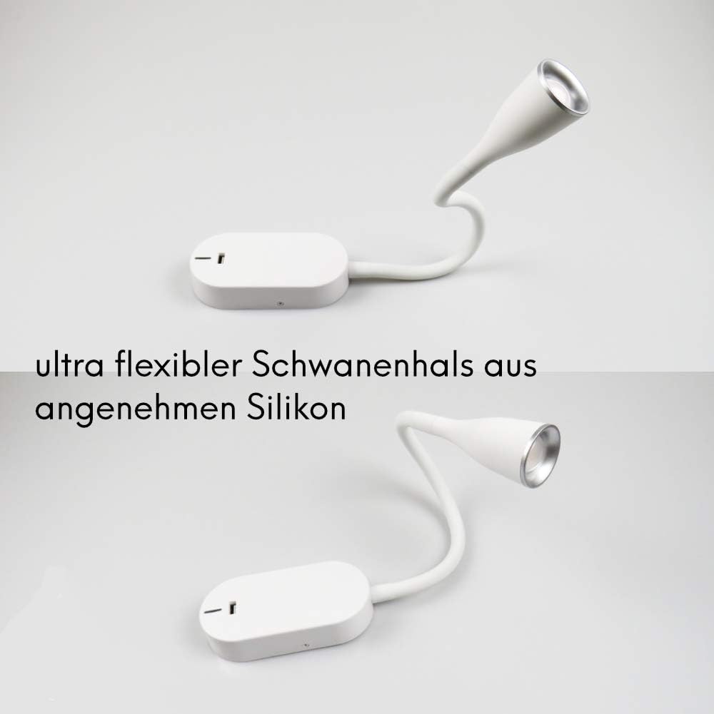LED Bettleuchte 'Tulipano II' 4.5W Leseleuchte USB Bettlampe Aufladestation, Farbe:Weiss, Weiss