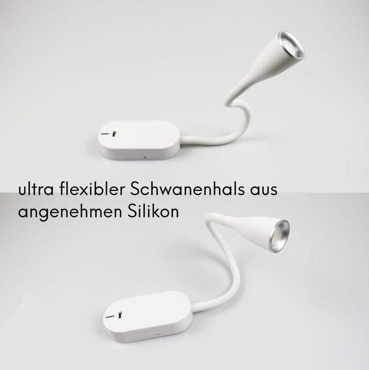 LED Bettleuchte 'Tulipano II' 4.5W Leseleuchte USB Bettlampe Aufladestation, Farbe:Weiss, Weiss