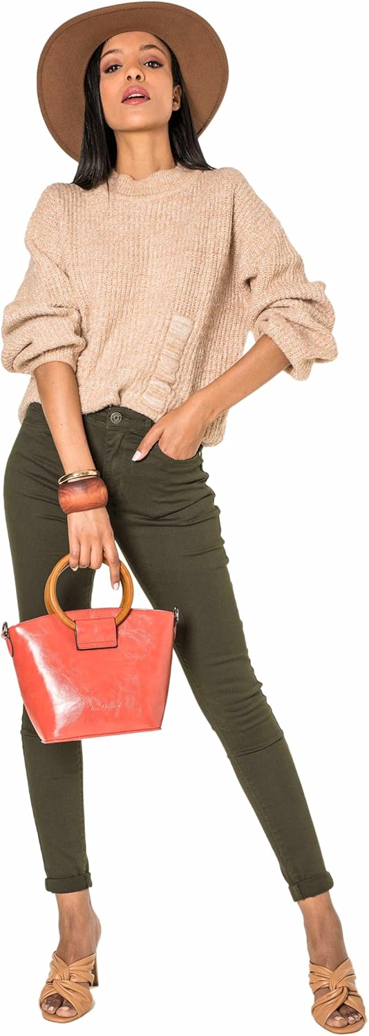 Nina Carter P109 Damen Skinny Fit Jeans High Waist Slim Hose Figurbetonte Stretch Jeanshose S Khaki