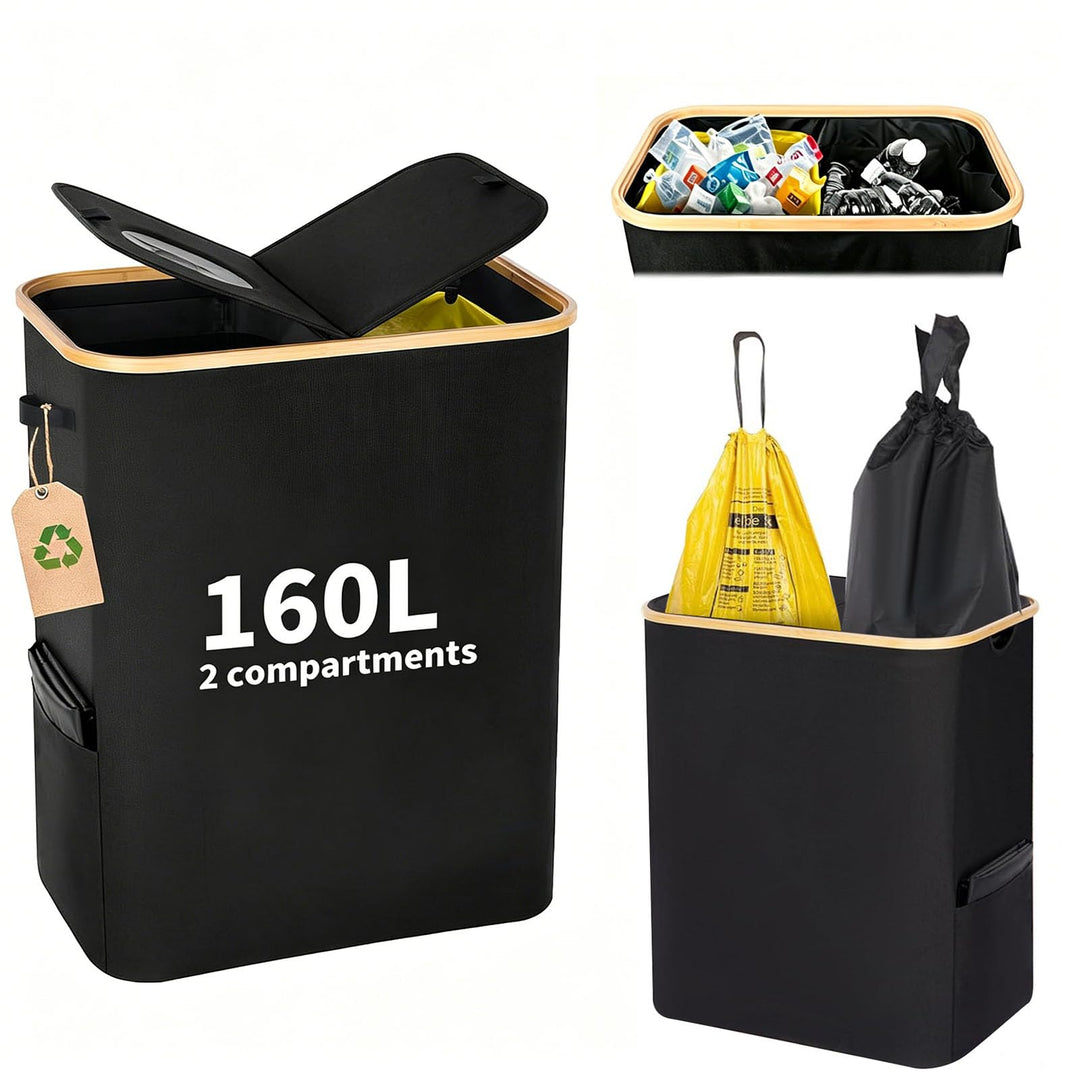 Gelber Sack Ständer 160L, 2-in-1 Pfandflaschen Sammelbehälter mit Deckel, 2 Fächer Mülleimer für 60–
