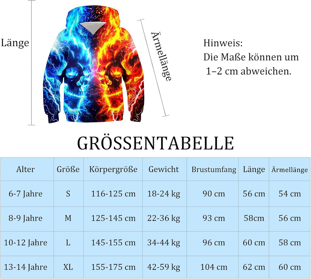 TUONROAD 3D Hoodie Kinder Jungen Mädchen Lustig Kapuzenpullover Langarm Sweatshirt Pullover 6-14 Jah
