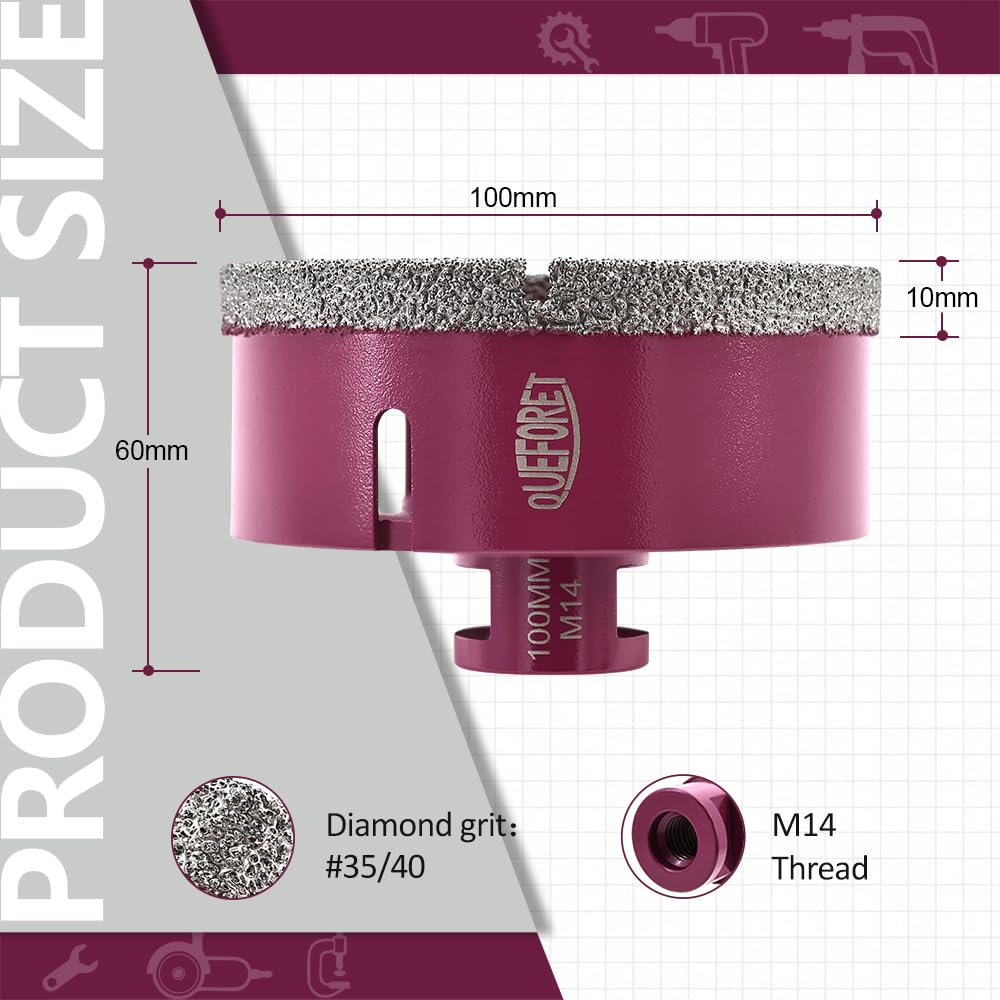 Diamant Fliesenbohrer 100mm x M14 - Bohrkrone für Fliesen Keramik Porzellan Marmor Granit, für Winke