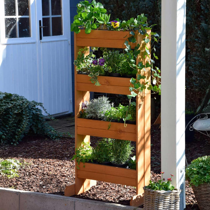 dobar 58373FSCe - Vertikales Blumenbeet aus Kiefernholz, Vertikales Hochbeet mit 4 Pflanzkästen, Gar