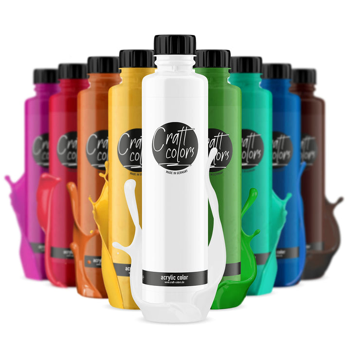 Craft colors® hochwertige Acrylfarben - Set 10 x 750ml (XL) deckende Malfarbe | Made in Germany | ge