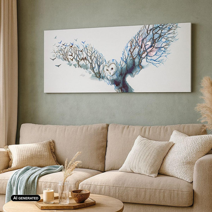 Wandbilder Dekoration Wohnzimmer Eule wild Wald Flug Panorama Bilder auf Leinwand 120x50cm Leinwandb