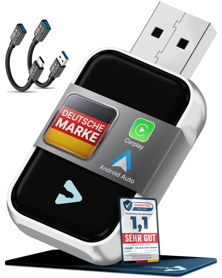 Carplay Wireless Adapter & Android Wireless Adapter fürs Auto – USB-A Plug & Play Nachrüstadapter, U
