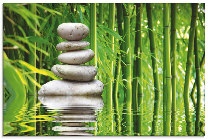 ARTland Glasbilder Wandbild Glas Bild einteilig 80 x 60 cm Wellness Zen Garten Pflanzen Bambus Wasse