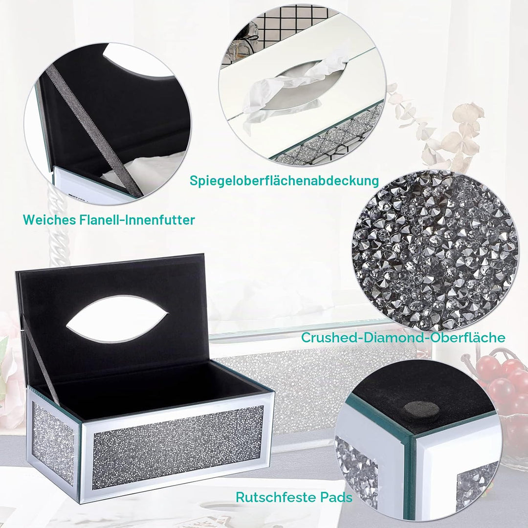 BTSKY Glitzernde Glas-Taschentuchbox mit zerdrückten Kristalldiamanten für Heimdekoration, Tischserv