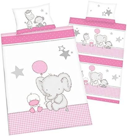 Arle-Living 3 TLG. Baby Bettwäsche Wende Motiv: Elefant mit Ente - Renforcé 100x135 cm + 40x60 cm +