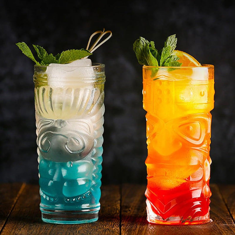 Cabilock Hawaiianische Tiki-Cocktailgläser: 2 Stück Tiki-Becher Glas Exotische Zombie-Cocktails Trop