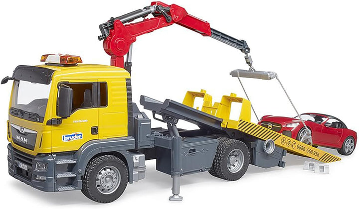 bruder 03750 - Man TGS Abschlepp-LKW mit Roadster, Light & Sound Modul - 1:16 Abschlepper Abschleppw