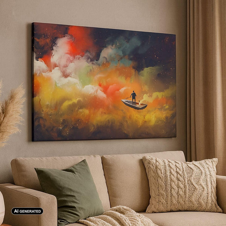 Bilder auf Leinwand 100x70cm Leinwandbild mit Rahmen Abstraktion Boot Gross Wanddeko Bild Schlafzimm