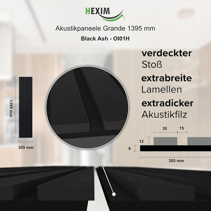 HEXIM Akustikpaneele 2 Stück 140x30cm Holz Grande - Wandpaneele Platten Lamellen Holzpaneele Echthol