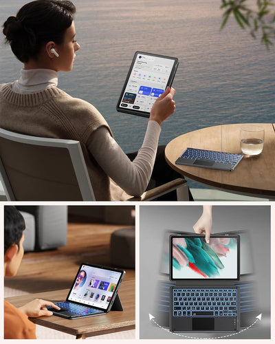 INFILAND Galaxy Tab A9 Plus Hülle mit Tastatur [Hochpräzises Touchpad], Handschlaufe & Faltbare Stän