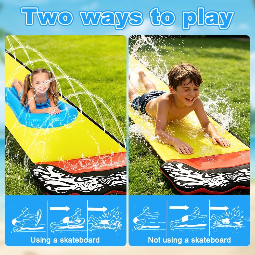 Wasserrutsche Garten für Kinder, 480 * 71cm Wasserrutschmatte mit 2 Bodyboards, Wasserrutsche Kinder
