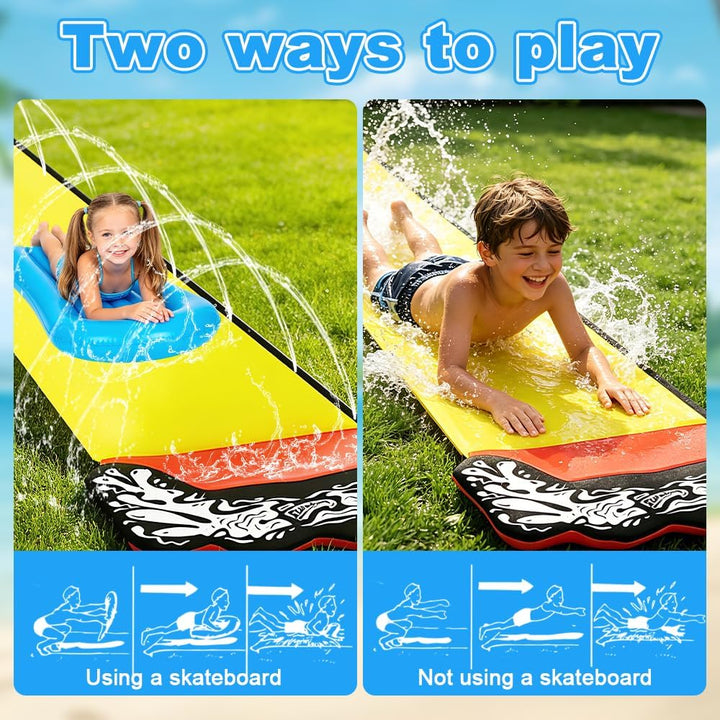 Wasserrutsche Garten für Kinder, 480 * 71cm Wasserrutschmatte mit 2 Bodyboards, Wasserrutsche Kinder