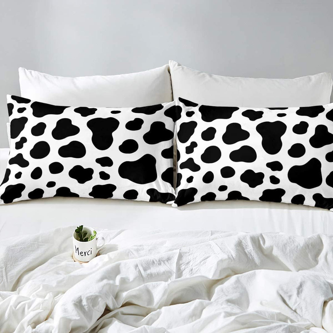 Bettwäsche-Set, Motiv Kuh, bedruckt, 200 x 200 cm, einfach, modern, abstrakt, Tiermotiv, Schwarz und