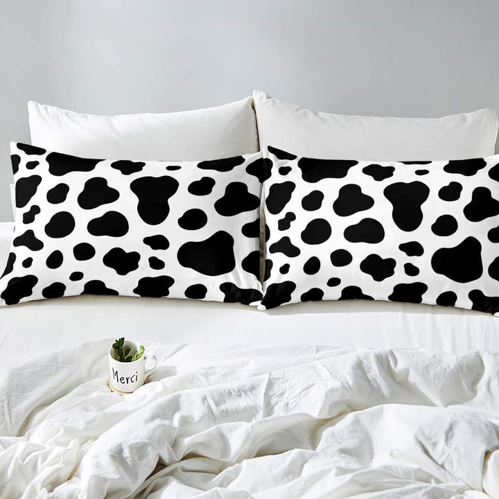 Bettwäsche-Set, Motiv Kuh, bedruckt, 200 x 200 cm, einfach, modern, abstrakt, Tiermotiv, Schwarz und