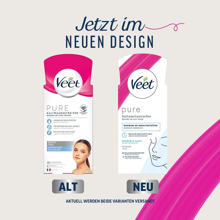 Veet Kaltwachsstreifen Vorteilsset mit Easy-Gelwax Technology – Für das Gesicht – Geeignet für sensi