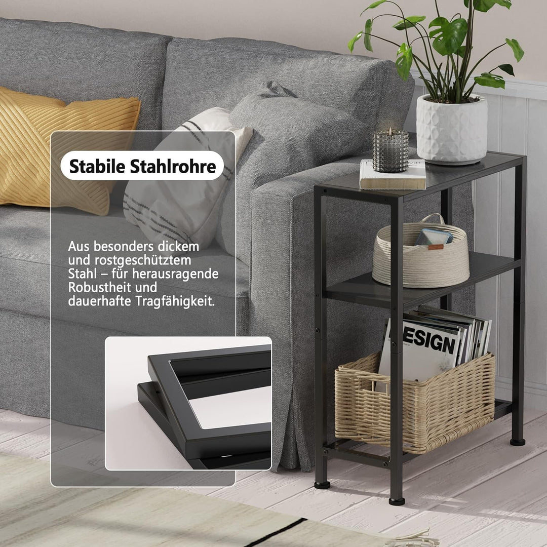 Schmaler Beistelltisch, Nachttisch, 3 Ablagen Nachttisch Schmal mit Stauraum, Sofa beistelltisch für