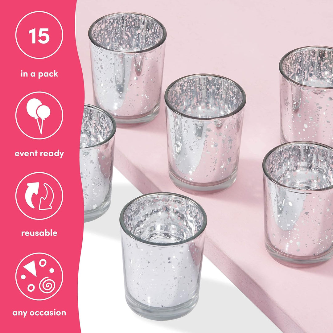 THE TWIDDLERS - Set von 15 Premium gesprenkelten Teelichthaltern - 5x6cm Glas-Kerzenhalter - Heimdek