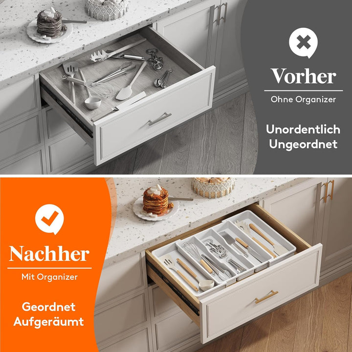 Lifewit Besteckkasten für Schubladen, erweiterbarer grosser Besteckkasten für die Küche, verstellbar