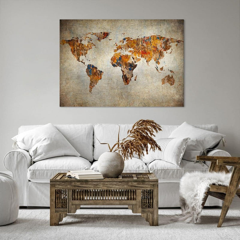 Bilder auf Leinwand 100x70cm Leinwandbild Welt Karte Kontinente Geographie Gross Wanddeko Bild Schla