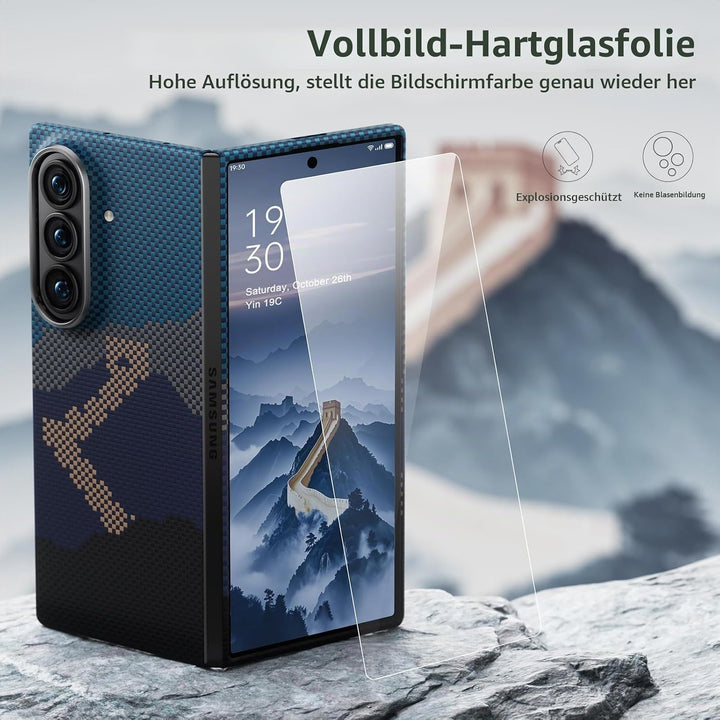 memumi Magnetische Carbon Hülle für Galaxy Z Fold 7, mit Schutzfolie, echter Aramidfaser, Ultradünn,