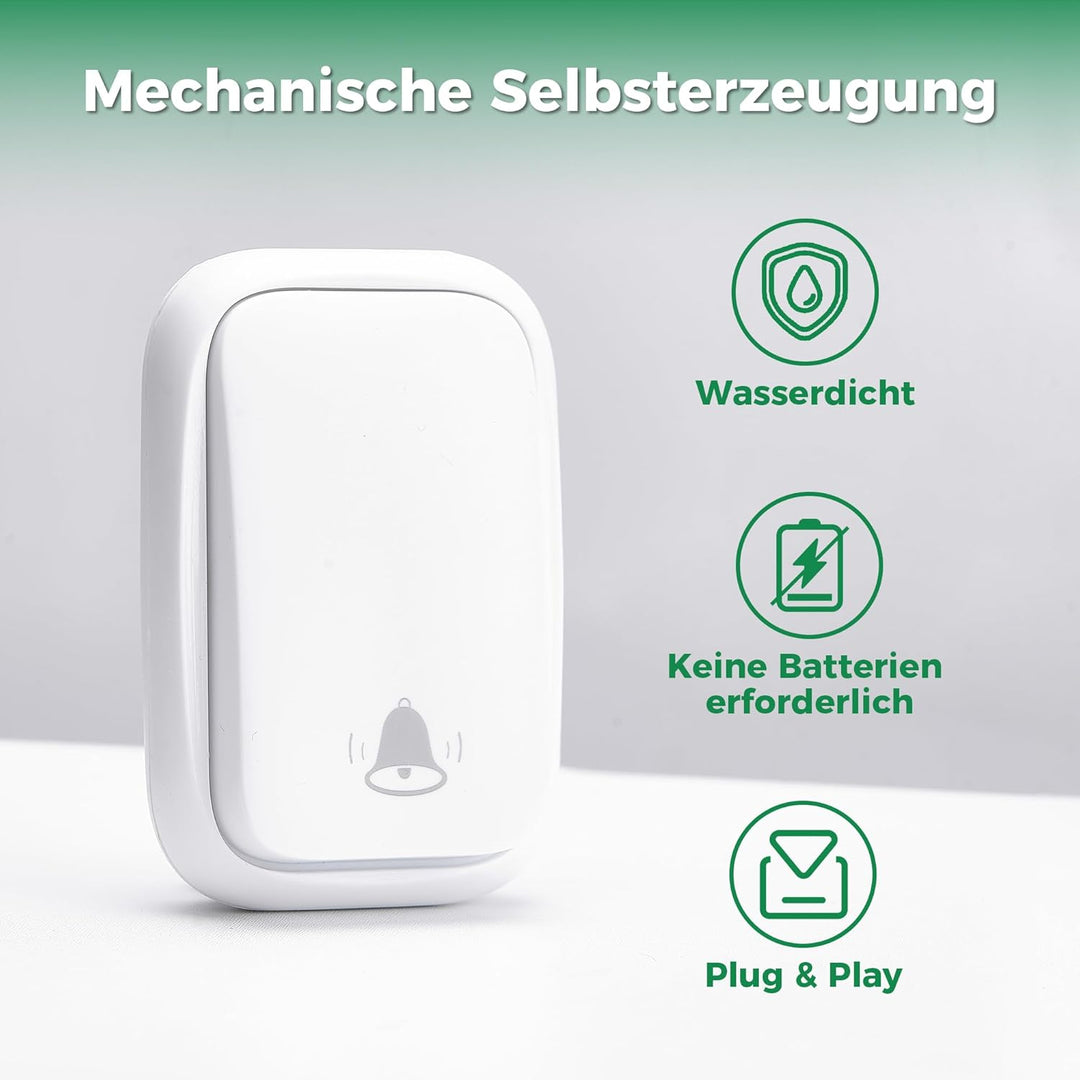 Funkklingel Türklingel Set – Kabellos & Batterielos, 4 Lautstärken, 120dB, 400m Reichweite, Wasserdi