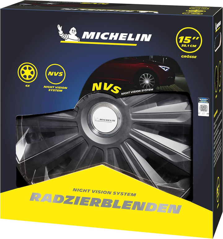 MICHELIN Radkappen 15 Zoll Universal Radzierblenden Fabienne 4er Set Fürs Auto ABS Kunststoff | Schw