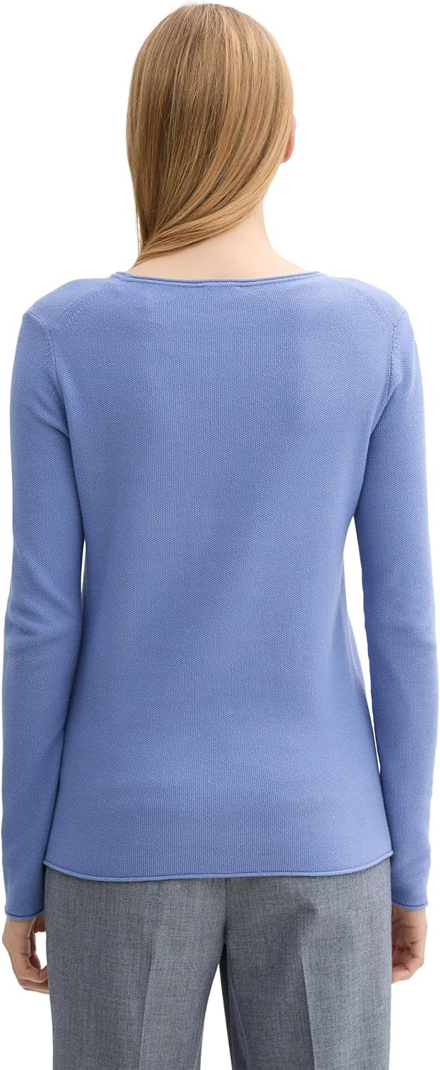 Tom Tailor Damen 1016350 Basic Strickpullover aus Bio-Baumwolle (1er Pack) M 10436 - Colony Blue, M