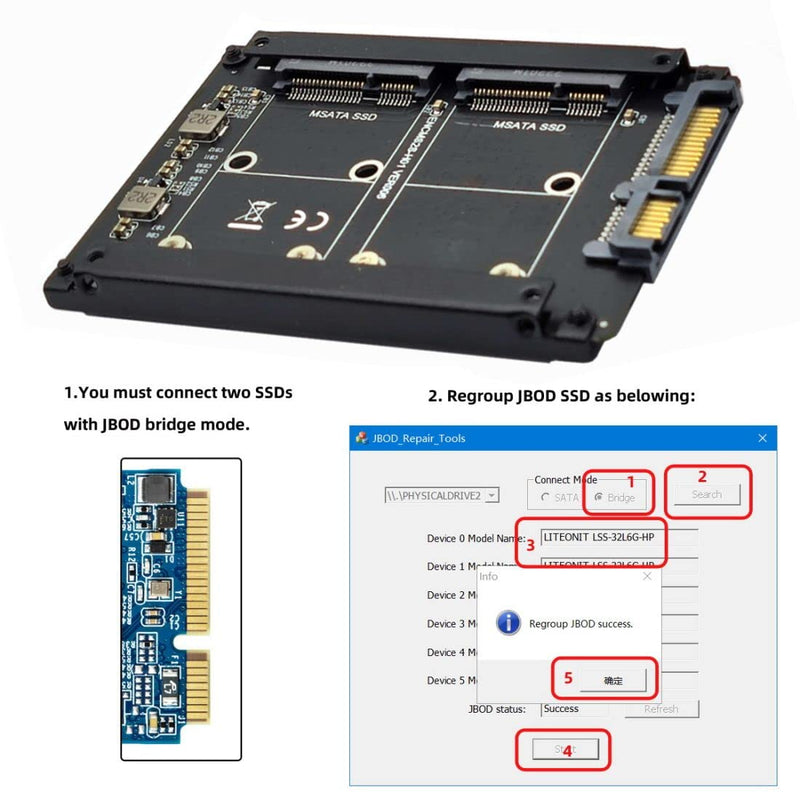 chenyang CY MSATA auf SATA Adapter,Dual MSATA Mini-SATA SSD Karte JOBD Raid0 Span Bridge auf 2,5inch