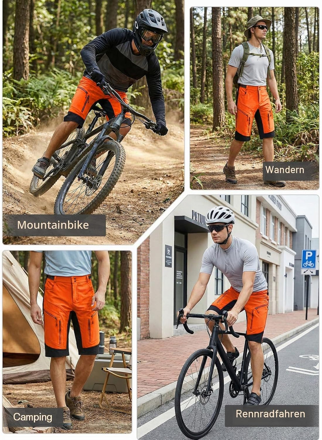 ARSUXEO Radhose Herren MTB Shorts ohne Polsterung Radfahren Shorts Klassisch Wasserdicht 1903 Orange
