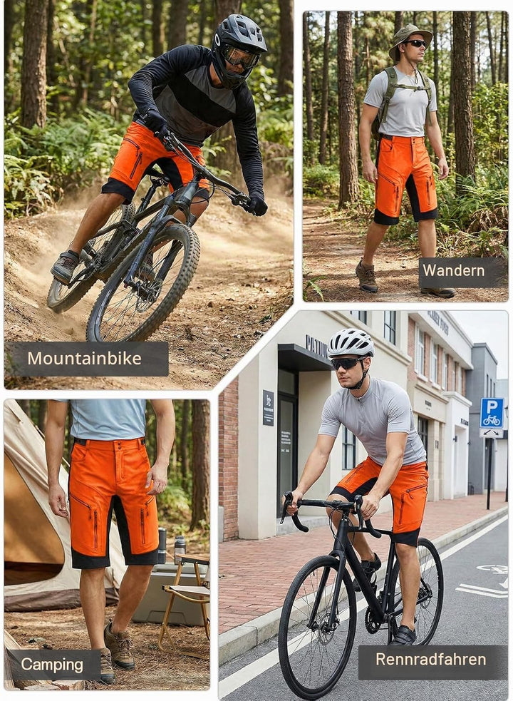 ARSUXEO Radhose Herren MTB Shorts ohne Polsterung Radfahren Shorts Klassisch Wasserdicht 1903 Orange